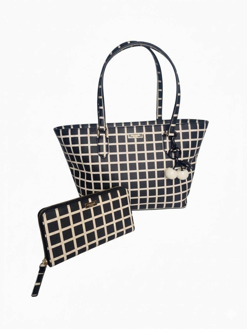 kate spade Black & White Grid Tote (Like New) - Picture 3 of 17